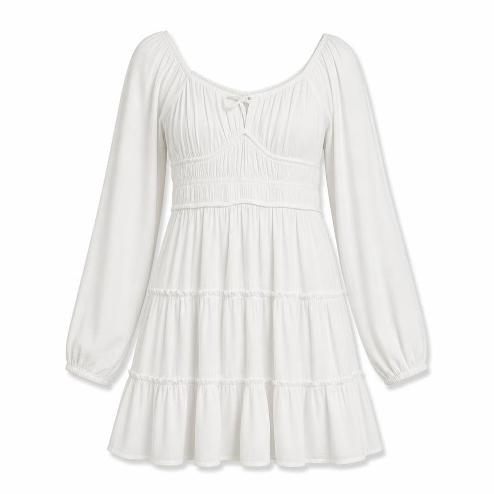 Trixxi Tiered Dress‎ Womens S White Mini Boho Smocked Romantic Coquette Peasant